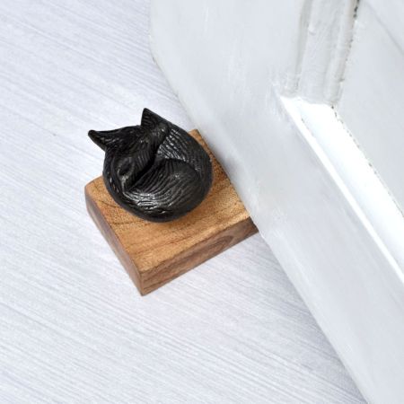 Handmade Wooden Door Stopper with Iron Fox